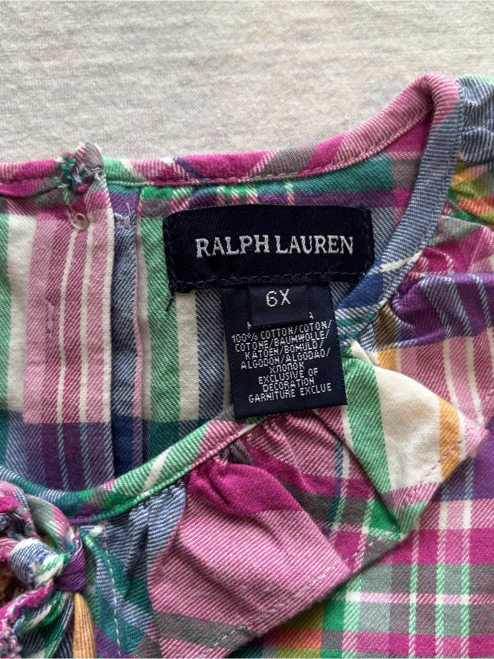 Ralph Lauren Girls 6X Plaid Shirtdress Pink Green Bow Collar NWT